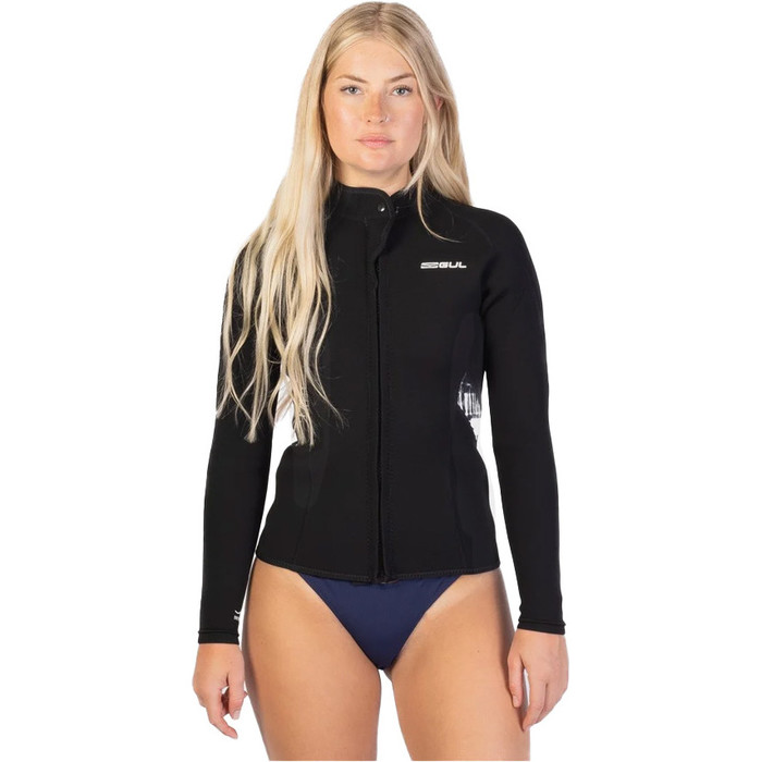 2024 Gul Womens Response 3/2mm Front Zip Wetsuit Jacket RE6305-B9 - Black